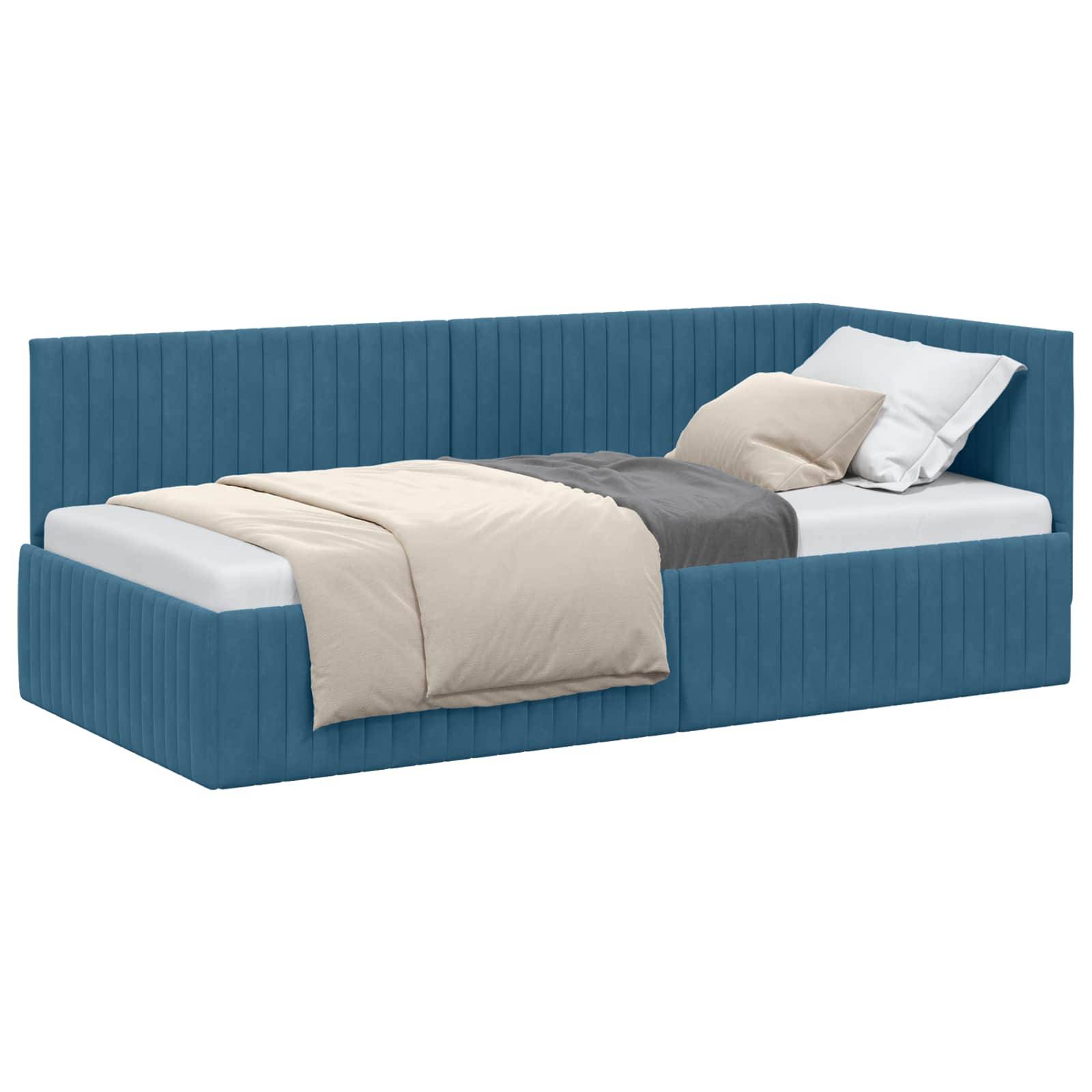 vidaXL Eckbettgestell mit Kopfteil Blau 90 cm x 190 cm Samt