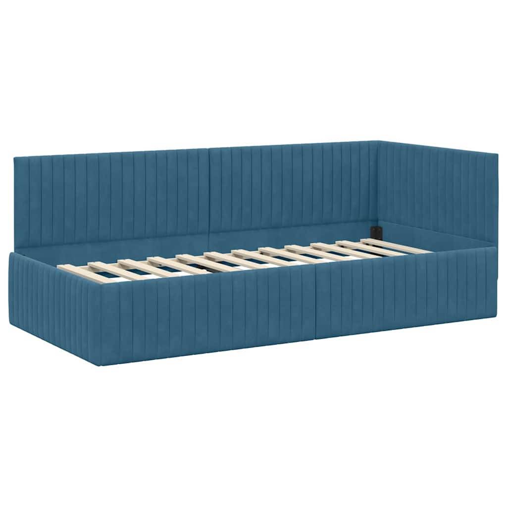 vidaXL Eckbettgestell mit Kopfteil Blau 90 cm x 190 cm Samt