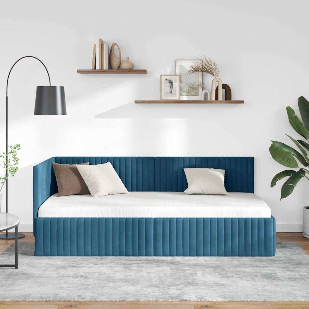vidaXL Eckbettgestell mit Kopfteil Blau 90 cm x 190 cm Samt