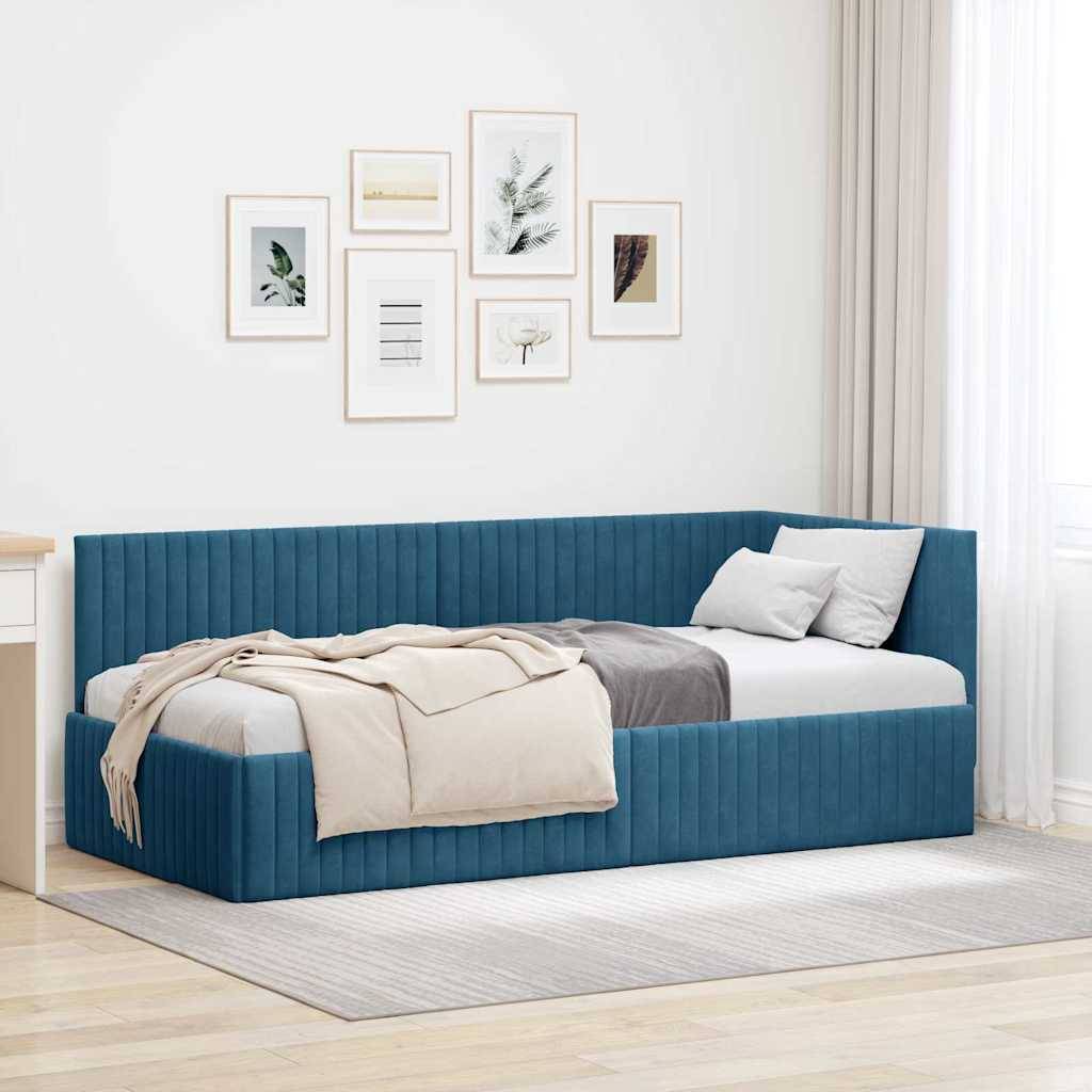 vidaXL Eckbettgestell mit Kopfteil Blau 90 cm x 190 cm Samt