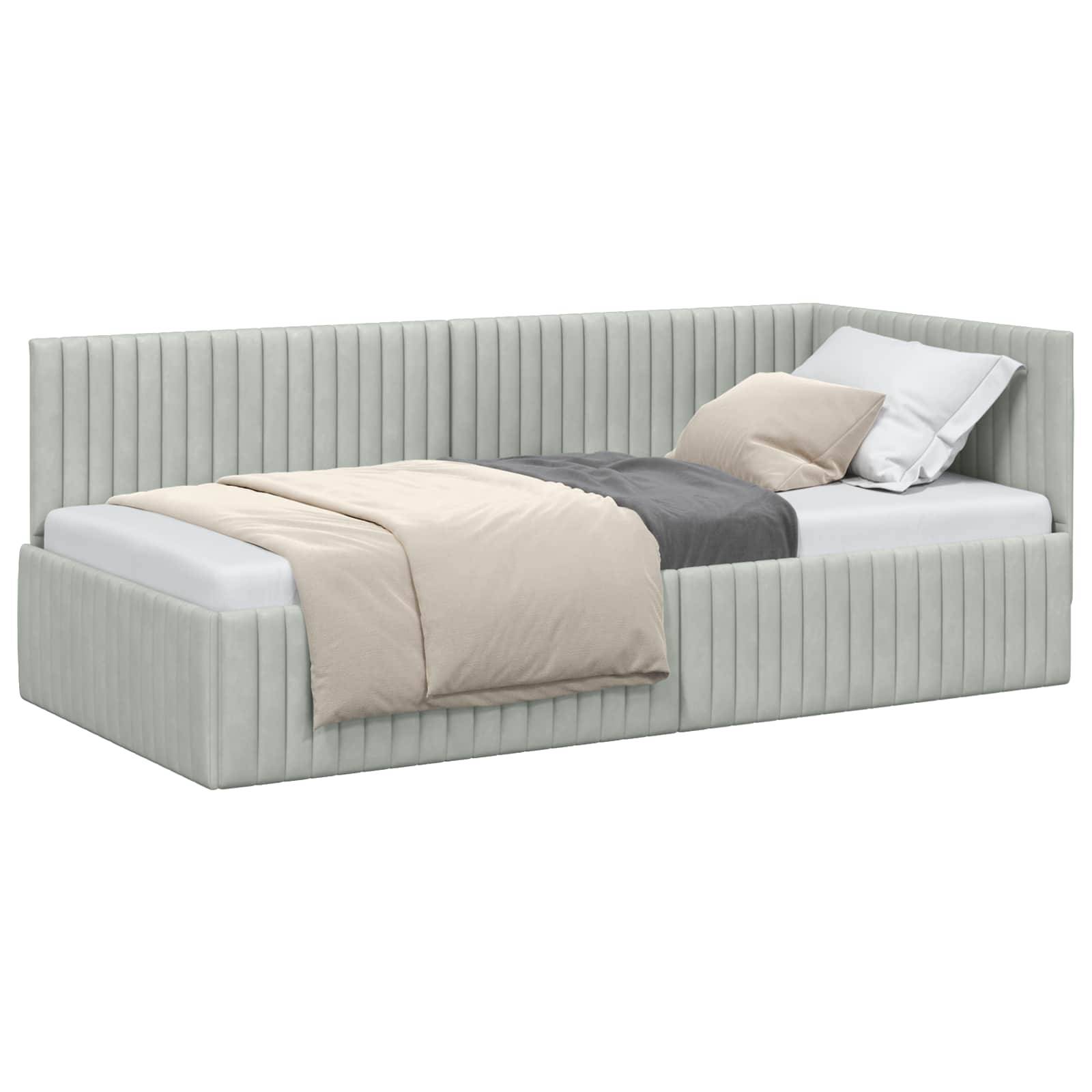 vidaXL Eckbettgestell mit Kopfteil Hellgrau 90 cm x 190 cm Samt
