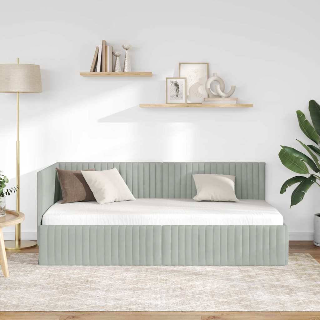 vidaXL Eckbettgestell mit Kopfteil Hellgrau 90 cm x 190 cm Samt