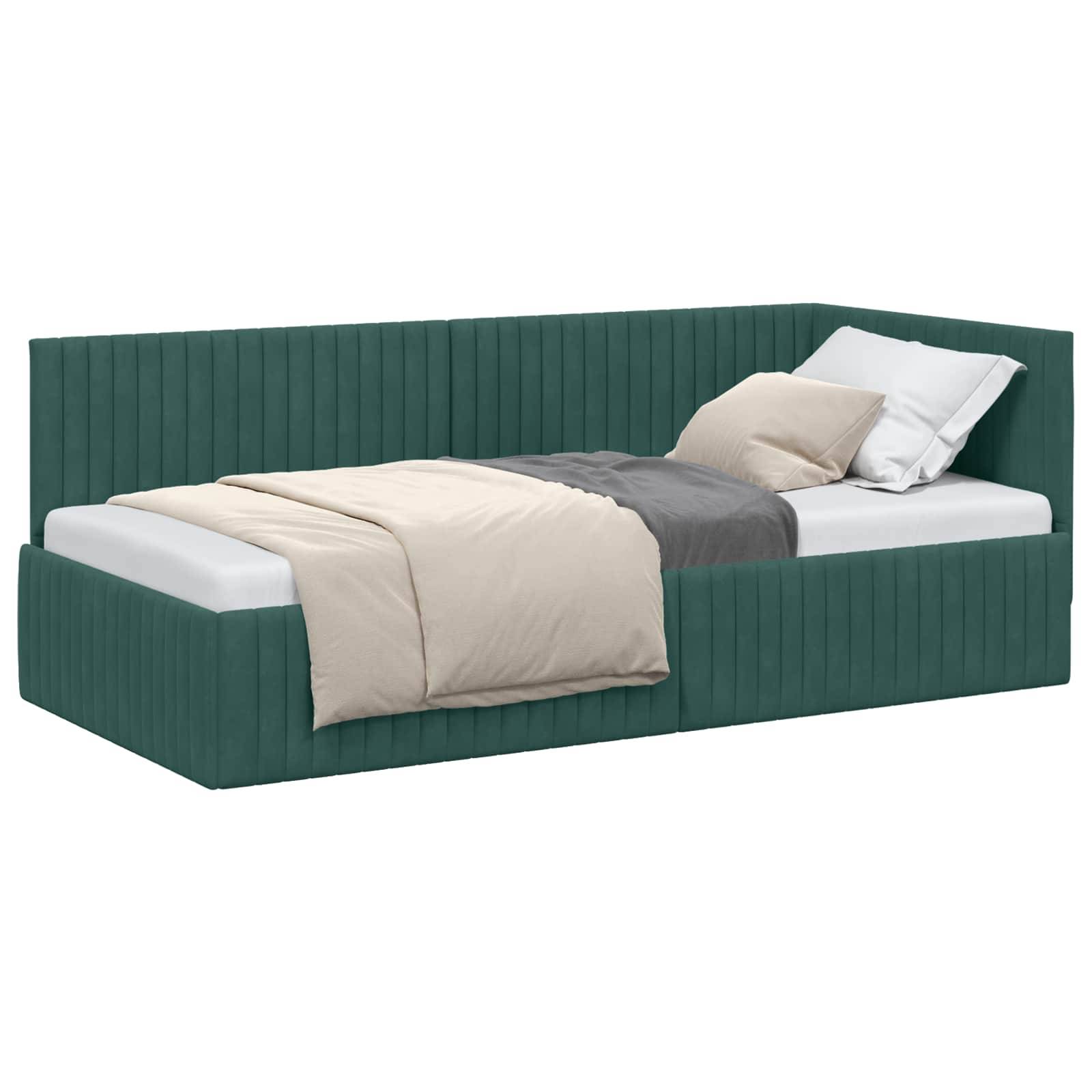vidaXL Eckbettgestell mit Kopfteil Dunkelgrün 90 cm x 190 cm Samt