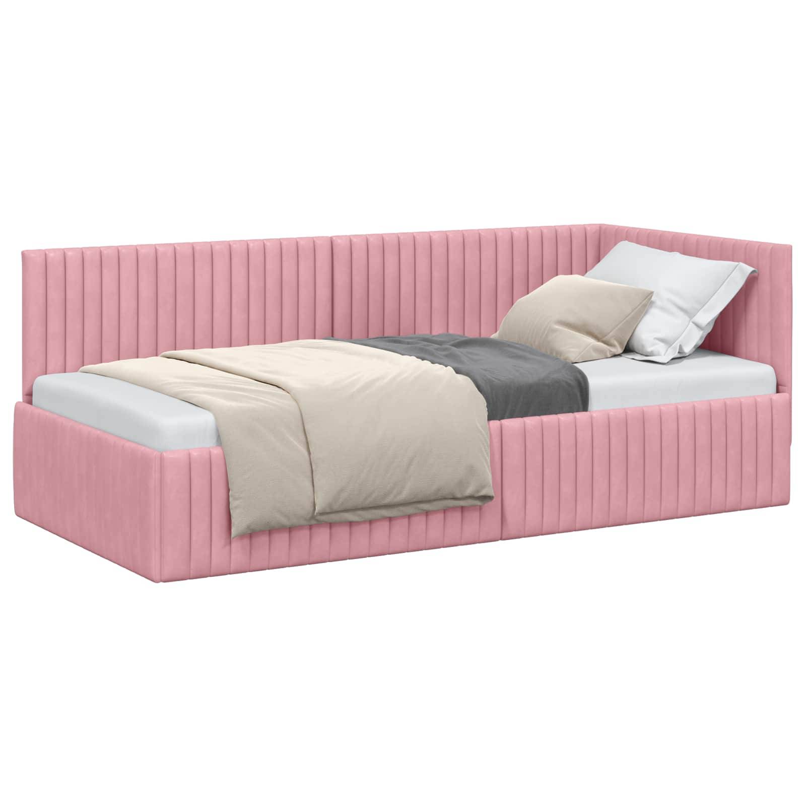 vidaXL Eckbettgestell mit Kopfteil Rosa 90 cm x 190 cm Samt