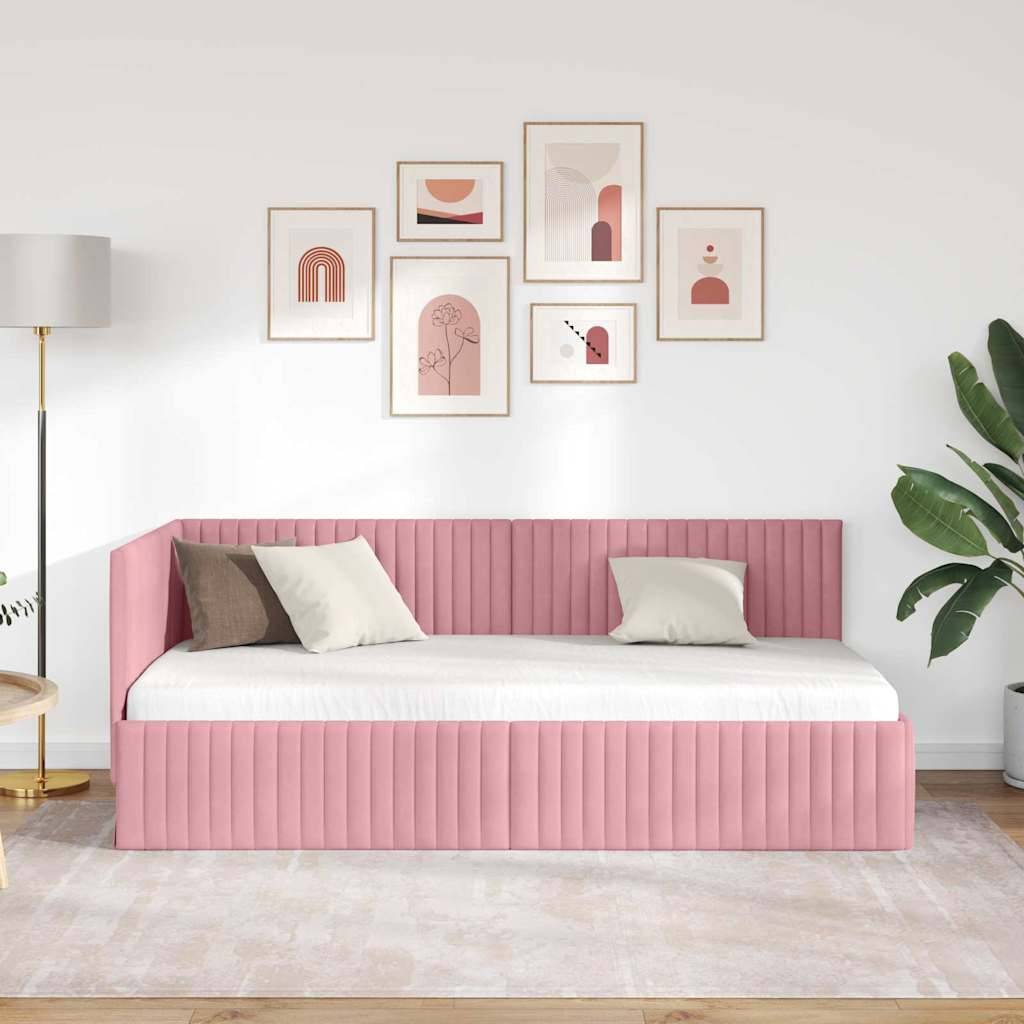 vidaXL Eckbettgestell mit Kopfteil Rosa 90 cm x 190 cm Samt