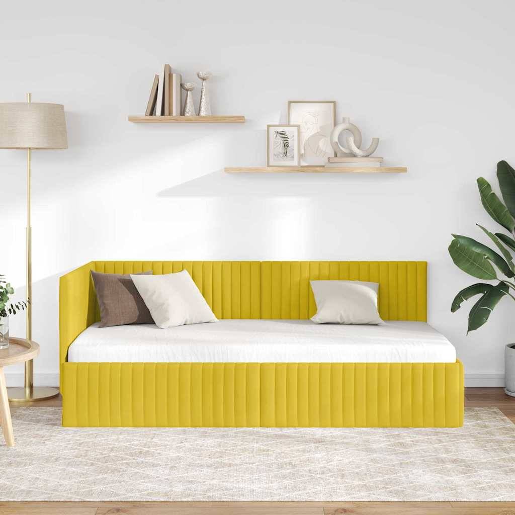 vidaXL Eckbettgestell mit Kopfteil Gelb 90 cm x 200 cm Samt