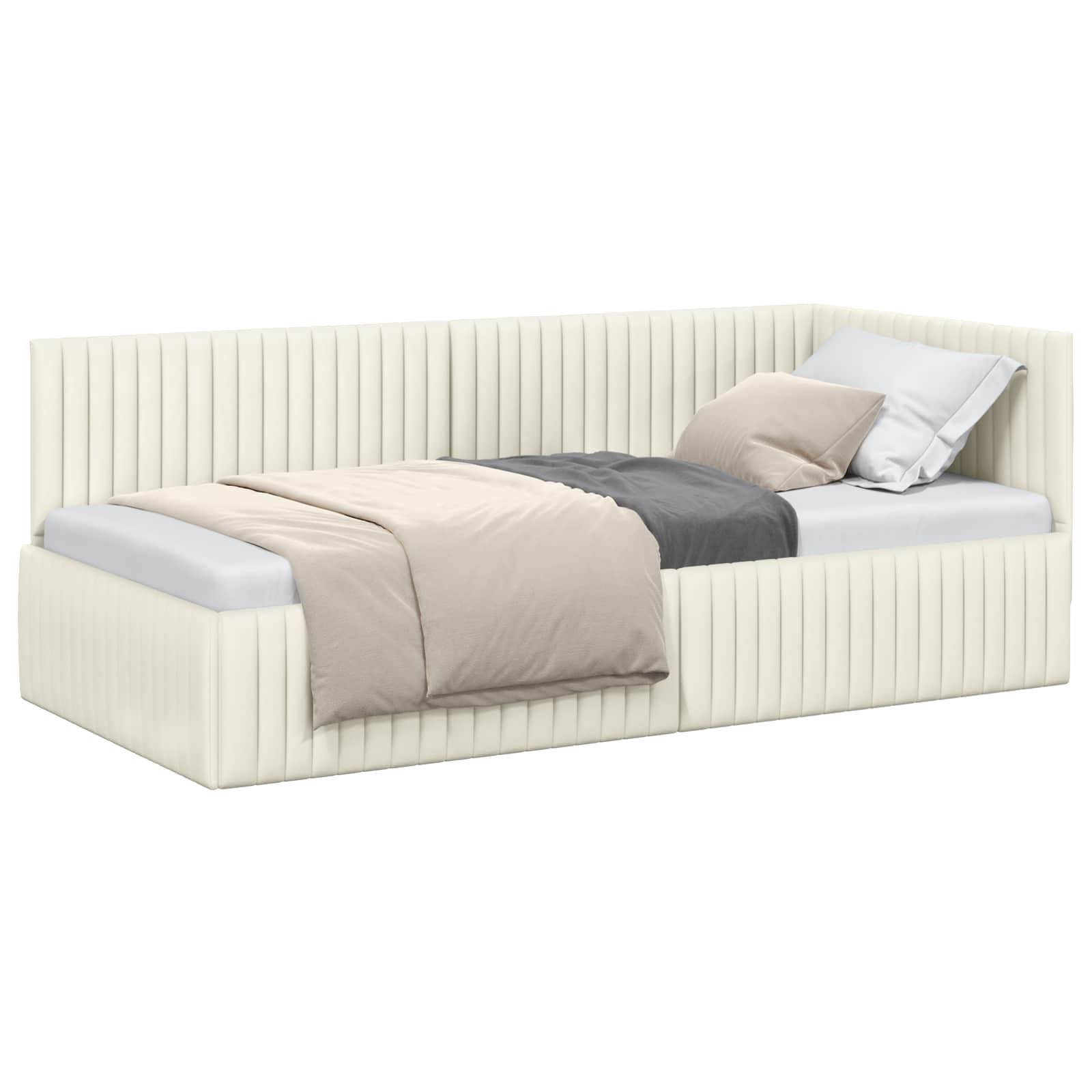 vidaXL Eckbettgestell mit Kopfteil Creme 90 cm x 190 cm Samt