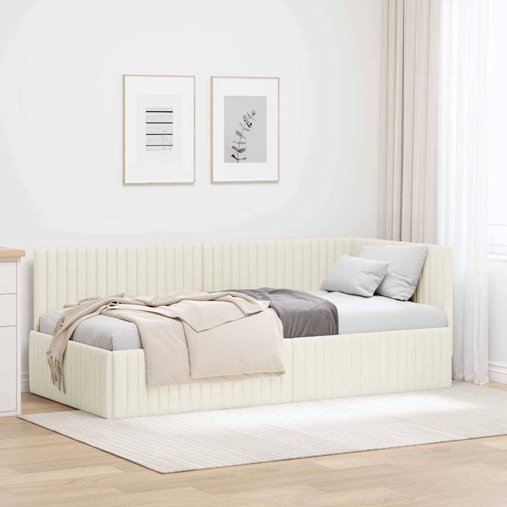 vidaXL Eckbettgestell mit Kopfteil Creme 90 cm x 190 cm Samt