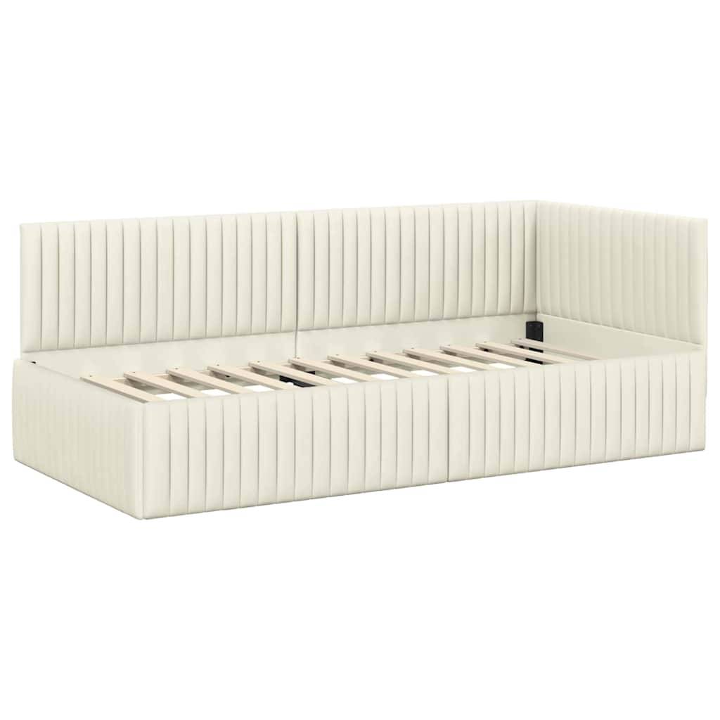 vidaXL Eckbettgestell mit Kopfteil Creme 90 cm x 190 cm Samt