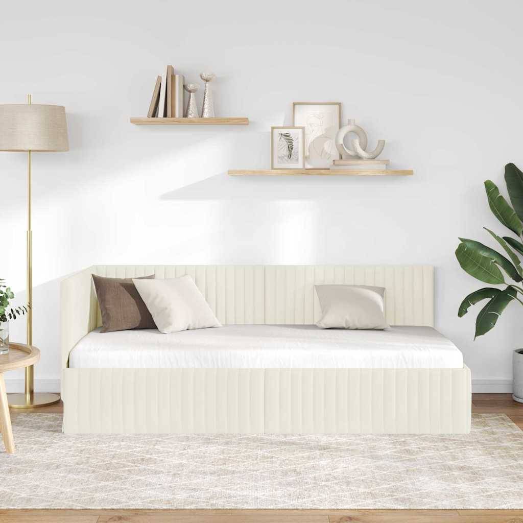vidaXL Eckbettgestell mit Kopfteil Creme 90 cm x 190 cm Samt