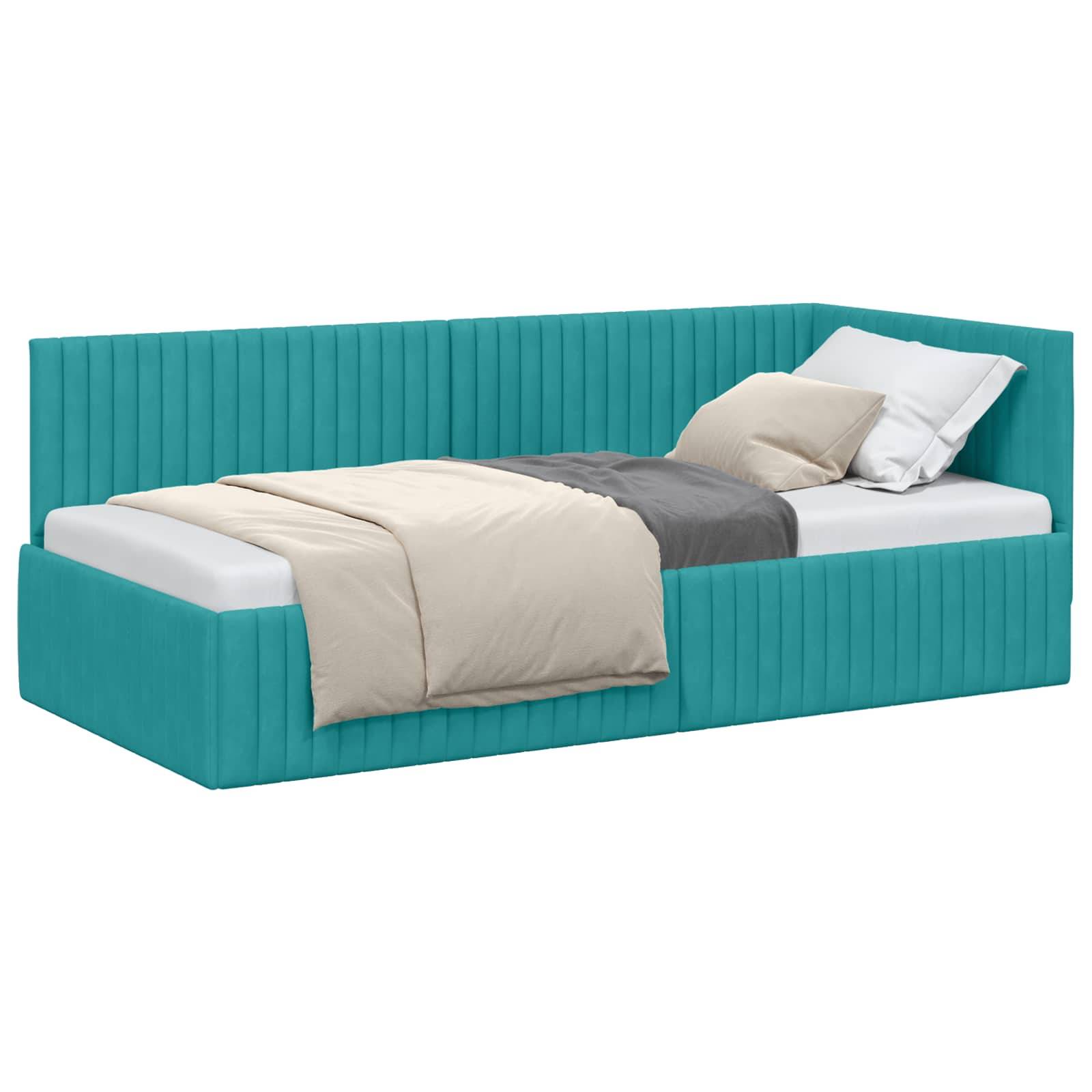 vidaXL Eckbettgestell mit Kopfteil Türkis 90 cm x 200 cm Samt