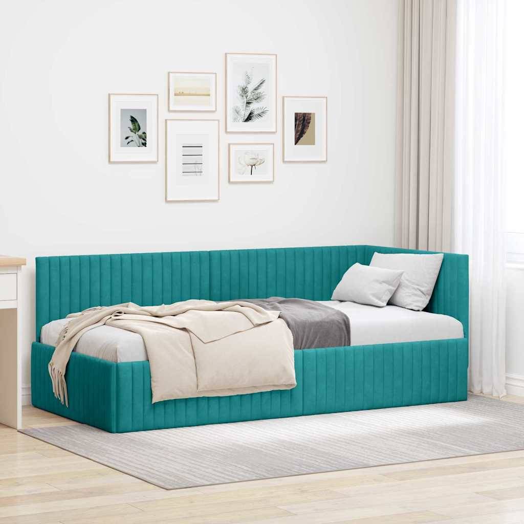 vidaXL Eckbettgestell mit Kopfteil Türkis 90 cm x 190 cm Samt
