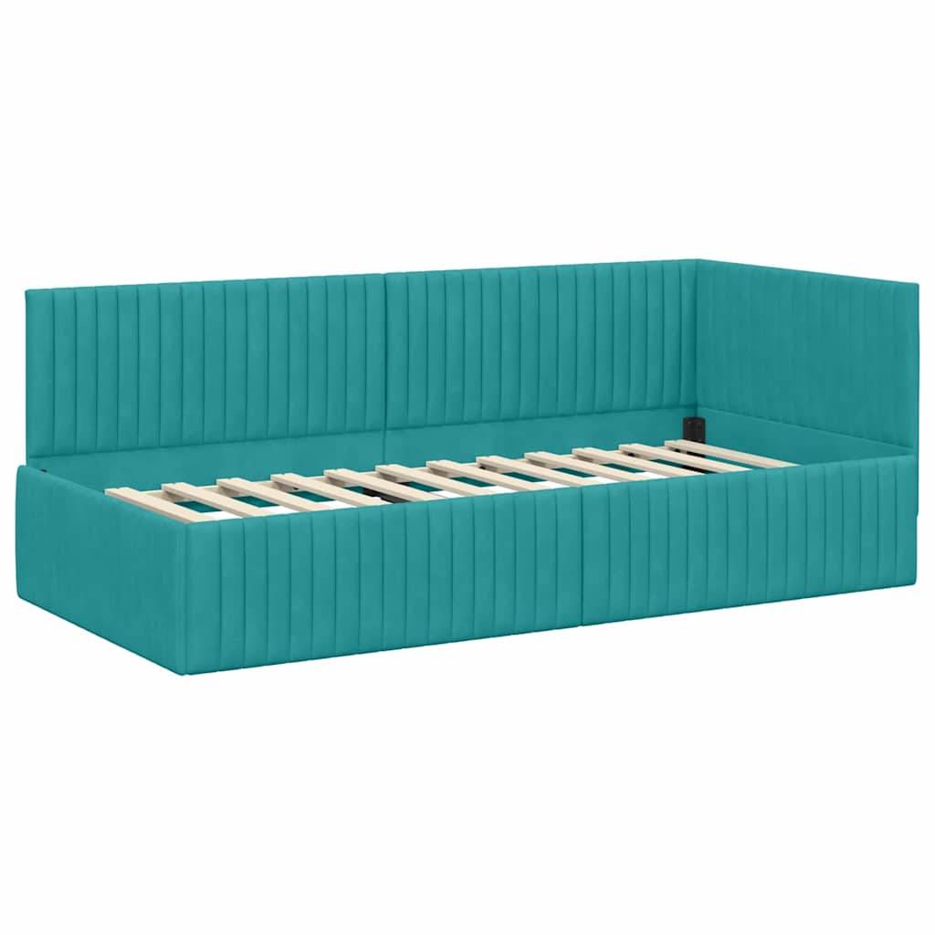 vidaXL Eckbettgestell mit Kopfteil Türkis 90 cm x 190 cm Samt