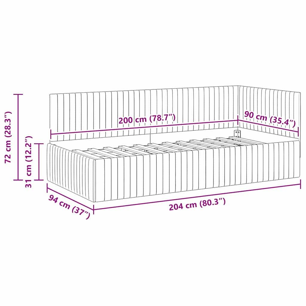 vidaXL Eckbettgestell mit Kopfteil Gelb 90 cm x 200 cm Samt