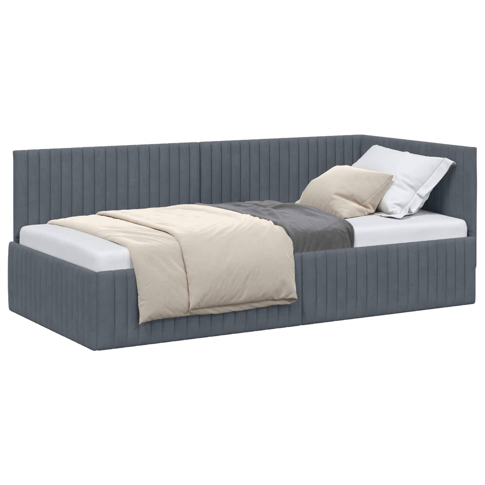 vidaXL Eckbettgestell mit Kopfteil Dunkelgrau 90 cm x 200 cm Samt