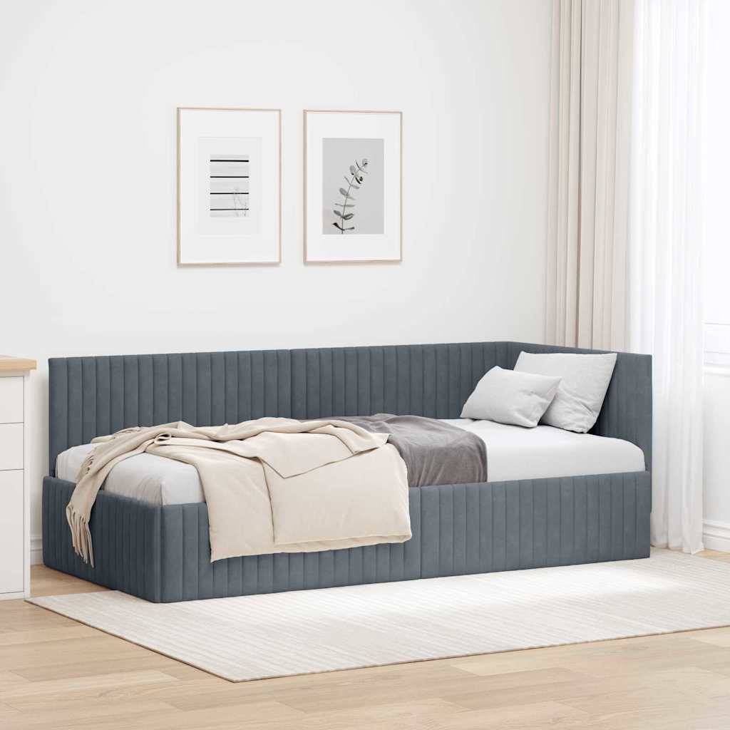 vidaXL Eckbettgestell mit Kopfteil Dunkelgrau 90 cm x 200 cm Samt