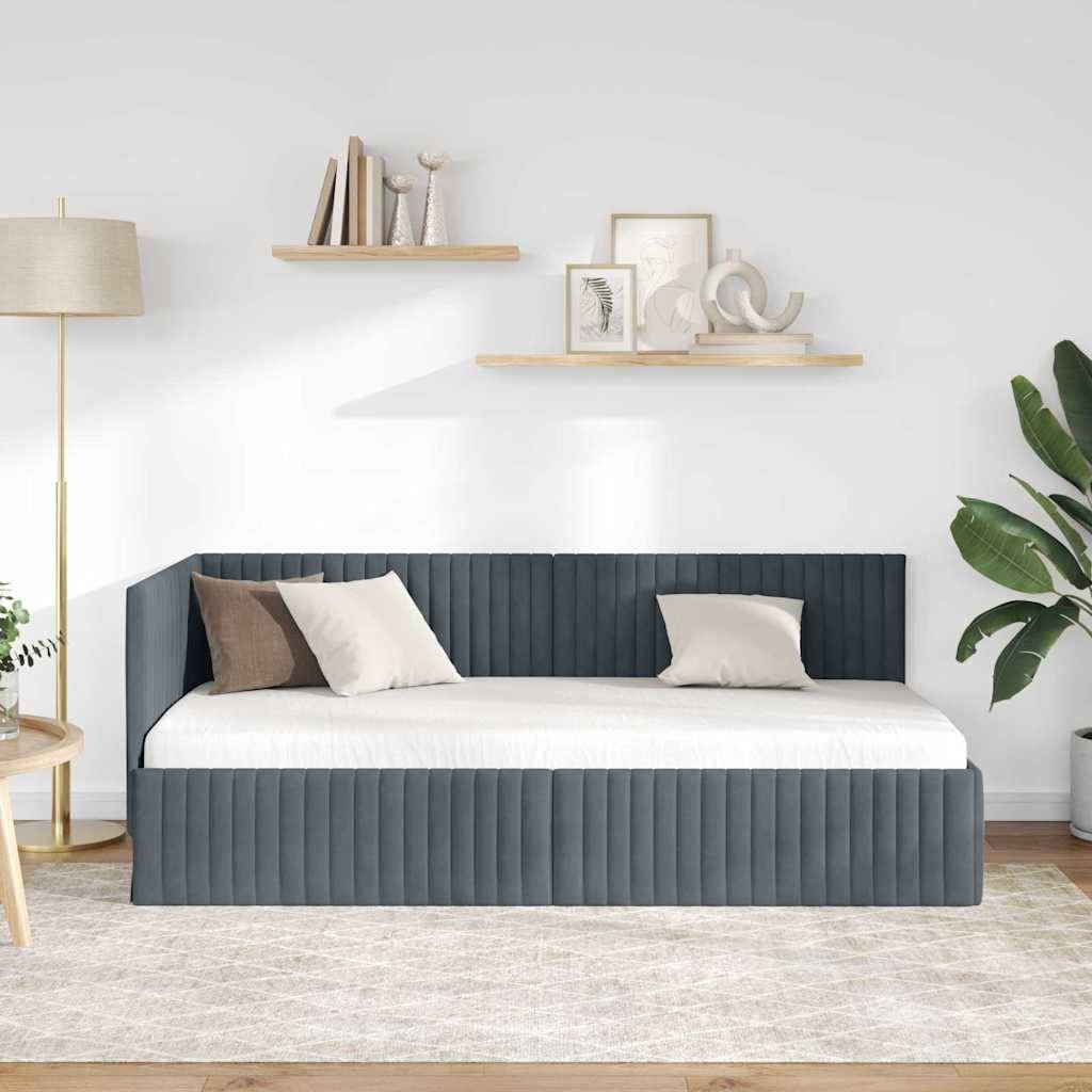 vidaXL Eckbettgestell mit Kopfteil Dunkelgrau 90 cm x 200 cm Samt
