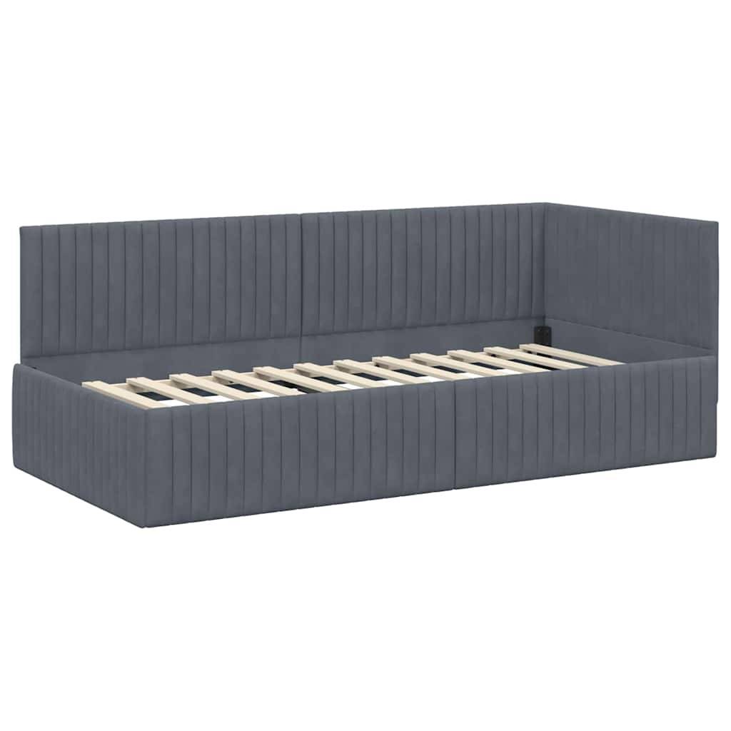 vidaXL Eckbettgestell mit Kopfteil Dunkelgrau 90 cm x 200 cm Samt
