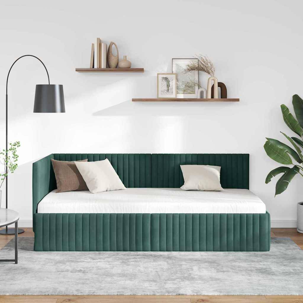 vidaXL Eckbettgestell mit Kopfteil Dunkelgrün 90 cm x 190 cm Samt