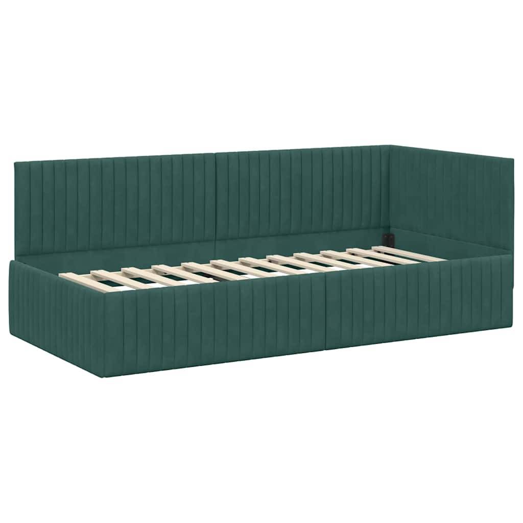 vidaXL Eckbettgestell mit Kopfteil Dunkelgrün 90 cm x 190 cm Samt