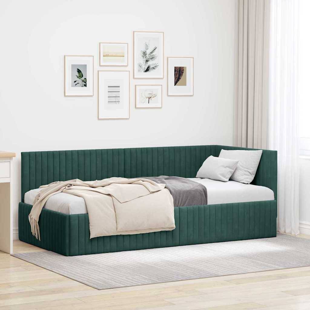 vidaXL Eckbettgestell mit Kopfteil Dunkelgrün 90 cm x 190 cm Samt