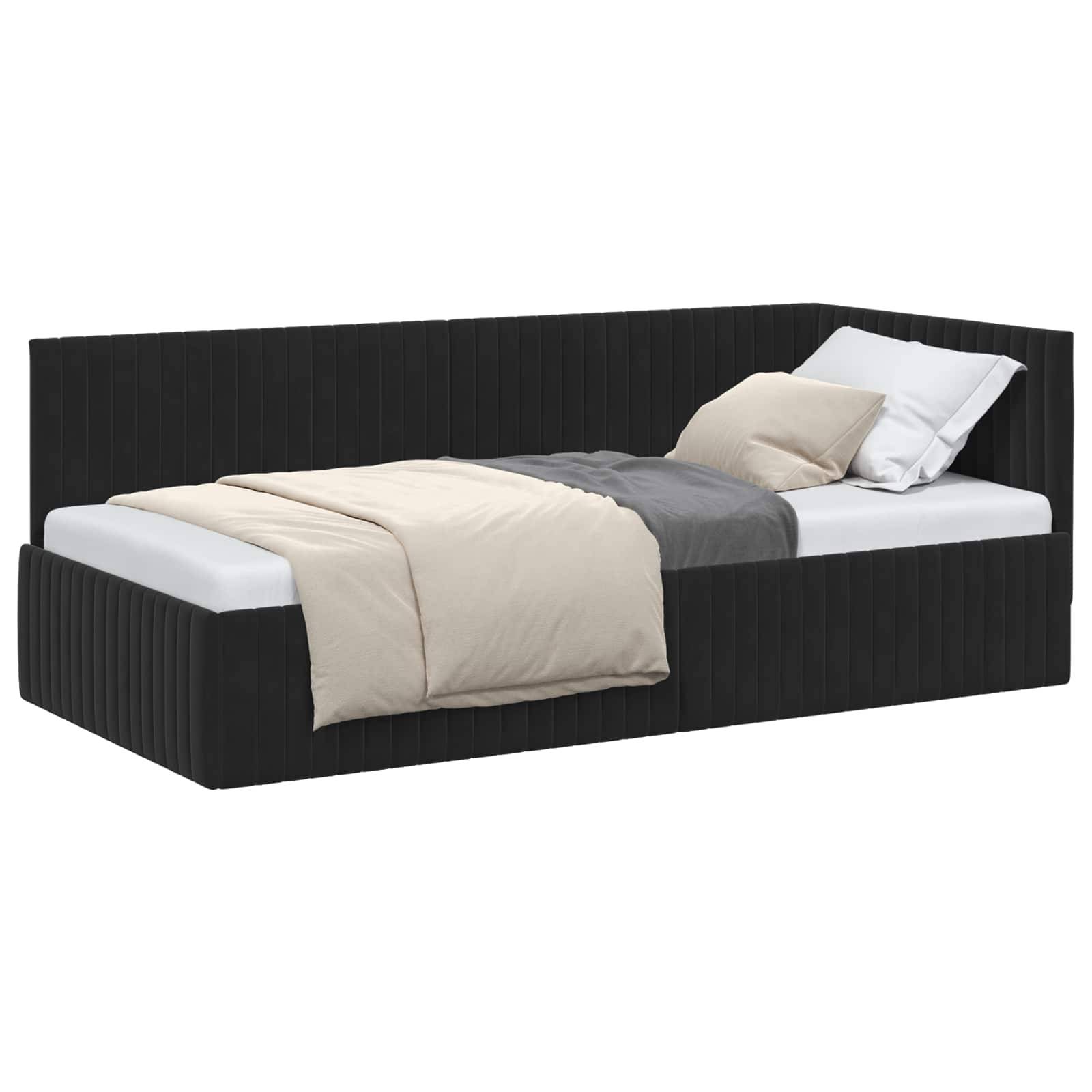 vidaXL Eckbettgestell mit Kopfteil Schwarz 90 cm x 190 cm Samt