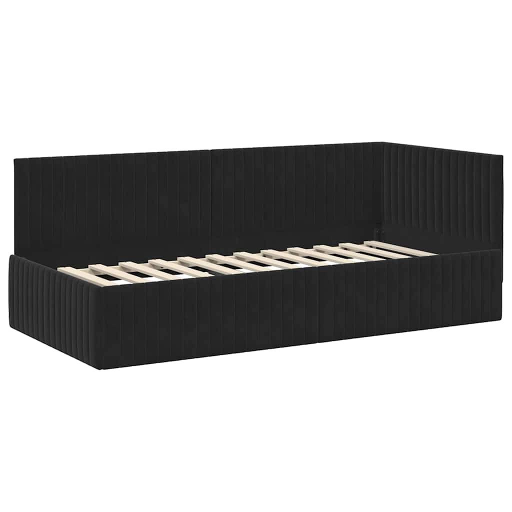 vidaXL Eckbettgestell mit Kopfteil Schwarz 90 cm x 190 cm Samt