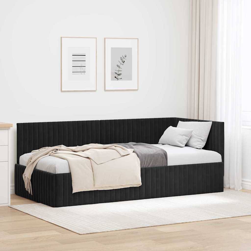 vidaXL Eckbettgestell mit Kopfteil Schwarz 90 cm x 190 cm Samt