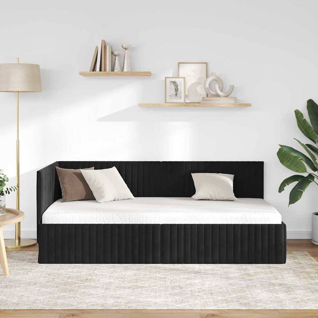 vidaXL Eckbettgestell mit Kopfteil Schwarz 90 cm x 200 cm Samt