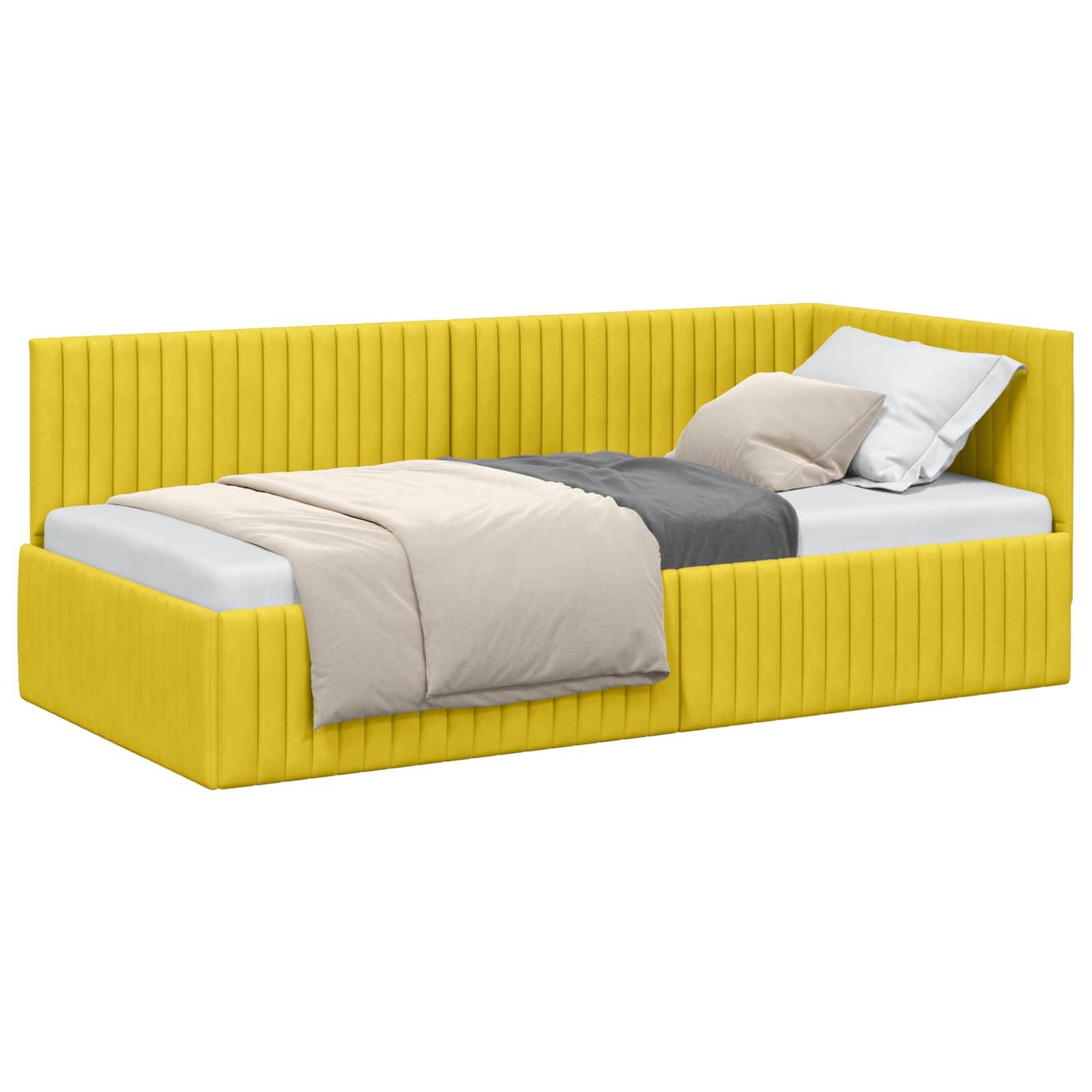 vidaXL Eckbettgestell mit Kopfteil Gelb 90 cm x 200 cm Samt