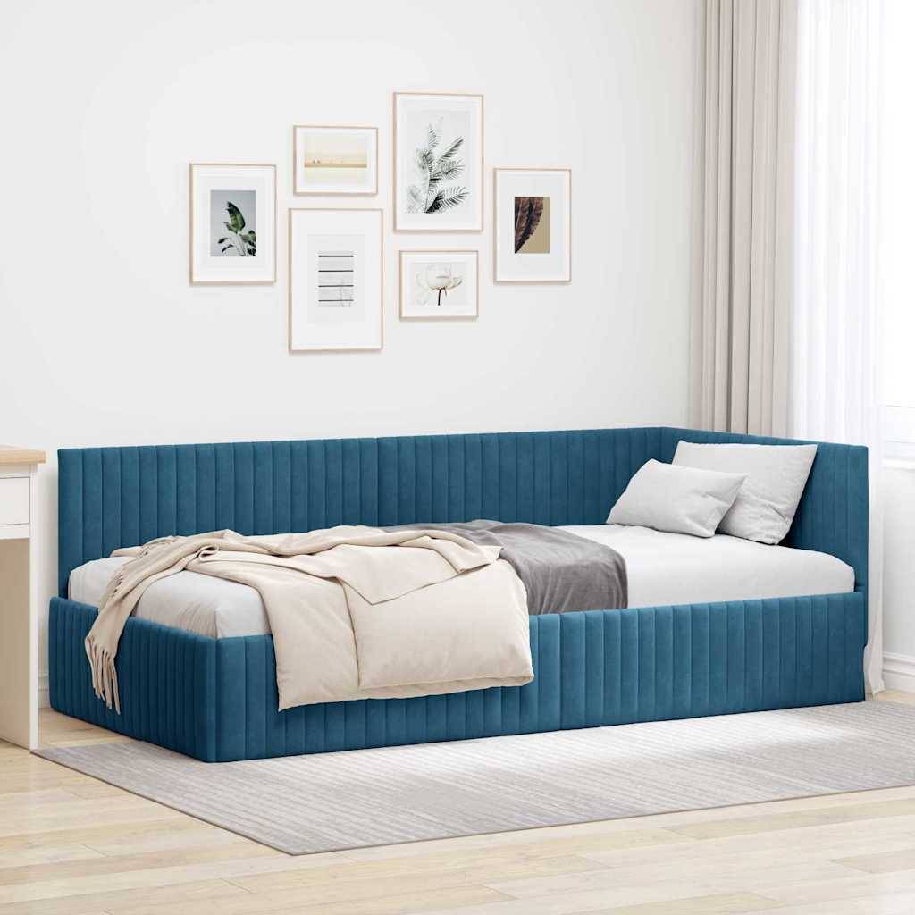 vidaXL Eckbettgestell mit Kopfteil Blau 100 cm x 200 cm Samt
