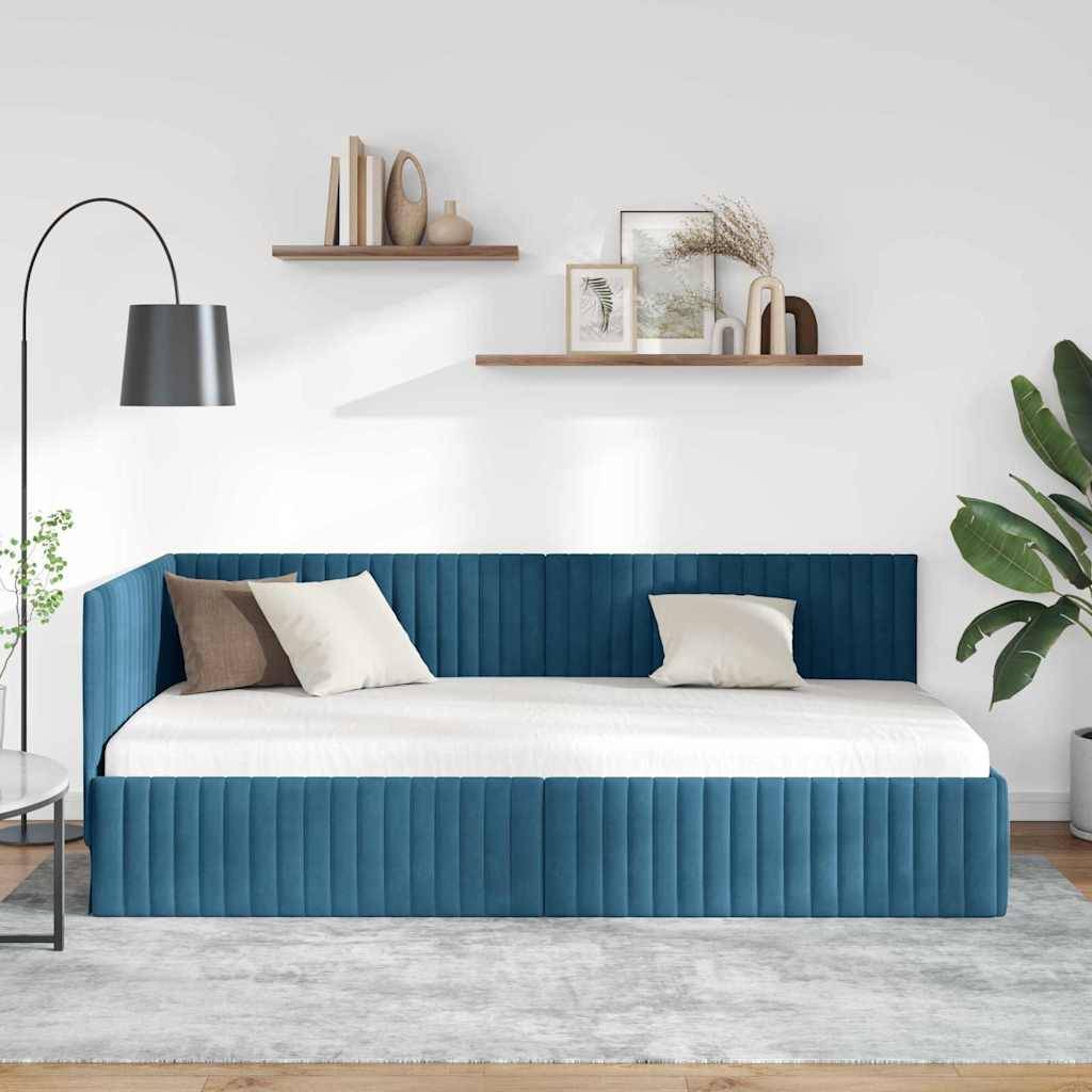 vidaXL Eckbettgestell mit Kopfteil Blau 100 cm x 200 cm Samt