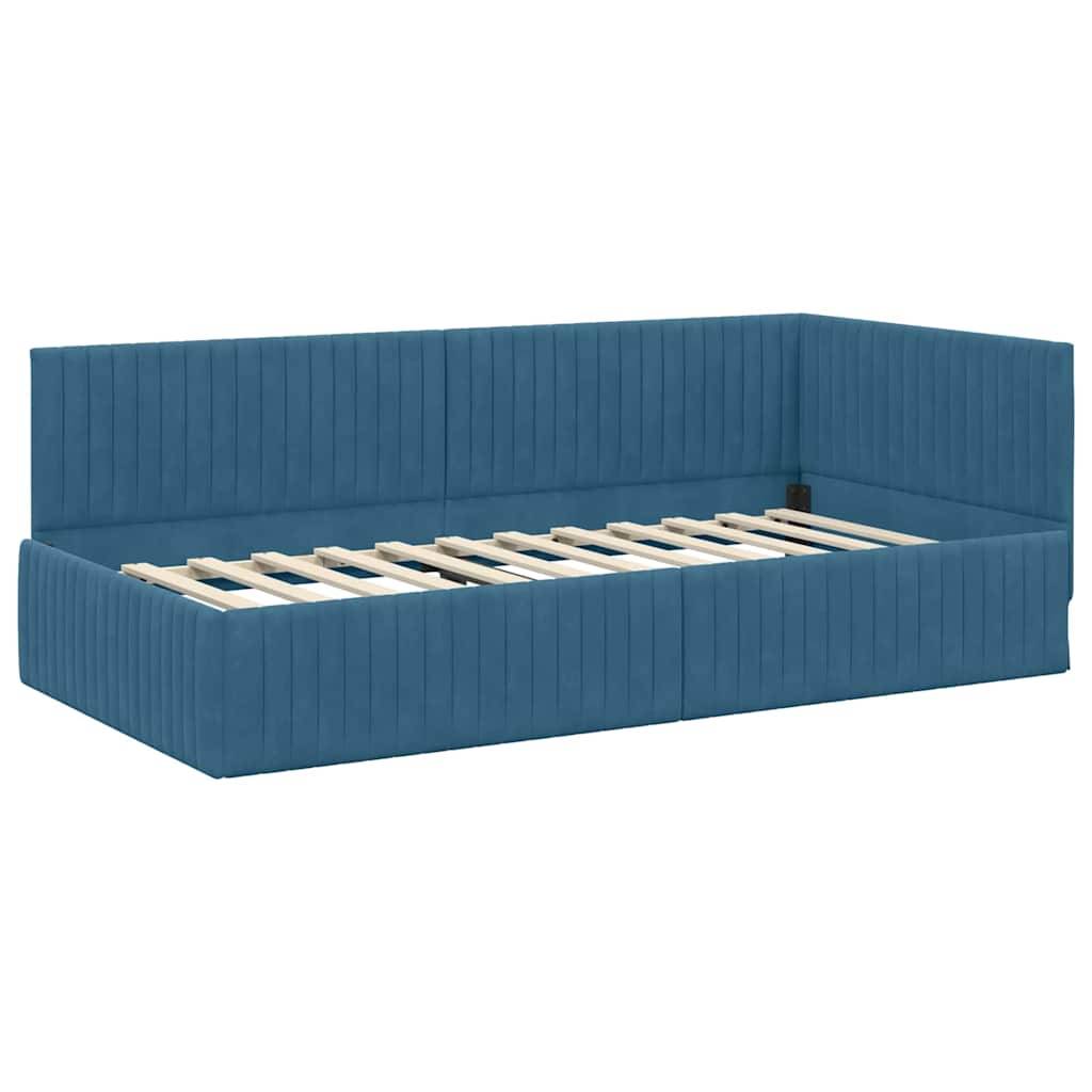 vidaXL Eckbettgestell mit Kopfteil Blau 100 cm x 200 cm Samt