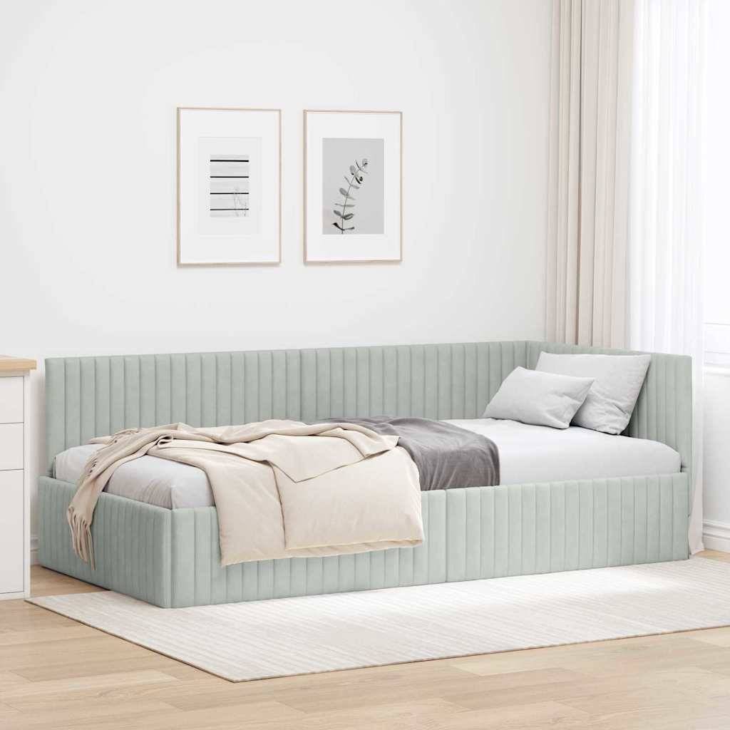 vidaXL Eckbettgestell mit Kopfteil Hellgrau 100 cm x 200 cm Samt