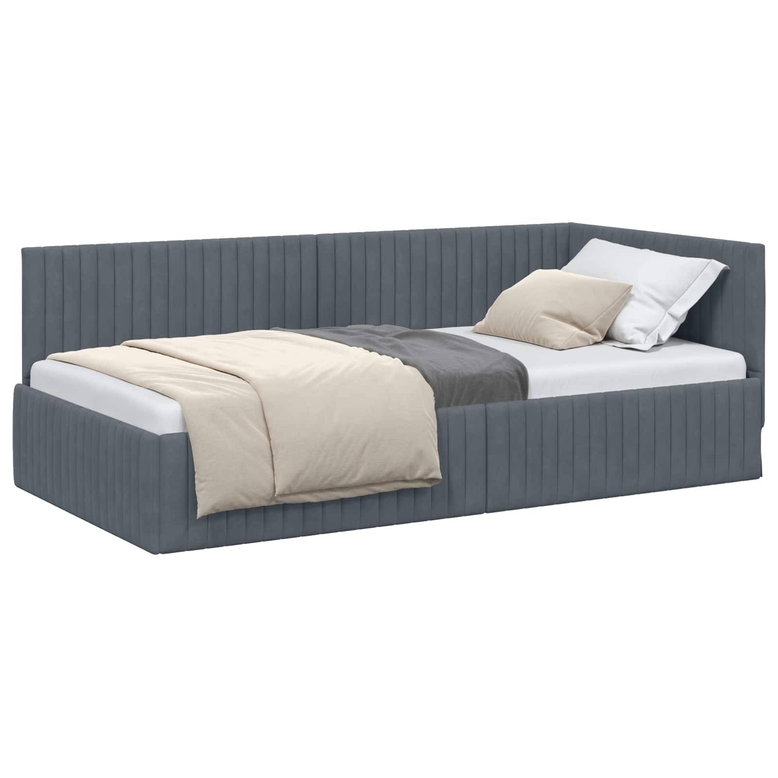 vidaXL Eckbettgestell mit Kopfteil Dunkelgrau 100 cm x 200 cm Samt