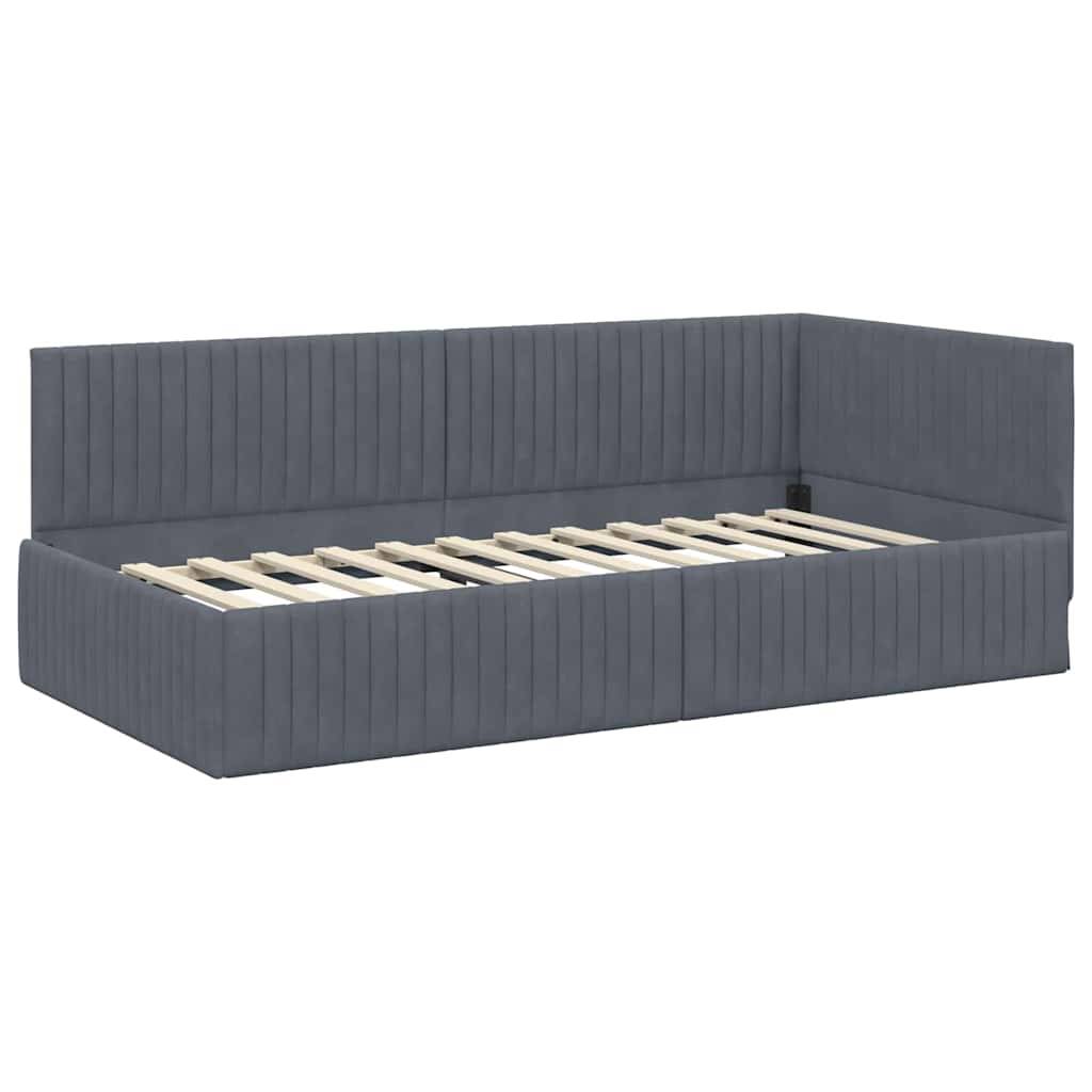 vidaXL Eckbettgestell mit Kopfteil Dunkelgrau 100 cm x 200 cm Samt