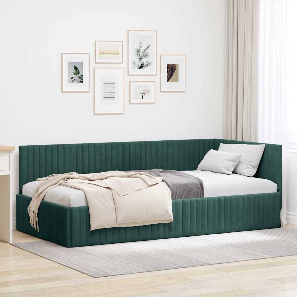 vidaXL Eckbettgestell mit Kopfteil Dunkelgrün 100 cm x 200 cm Samt