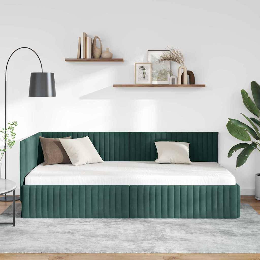 vidaXL Eckbettgestell mit Kopfteil Dunkelgrün 100 cm x 200 cm Samt