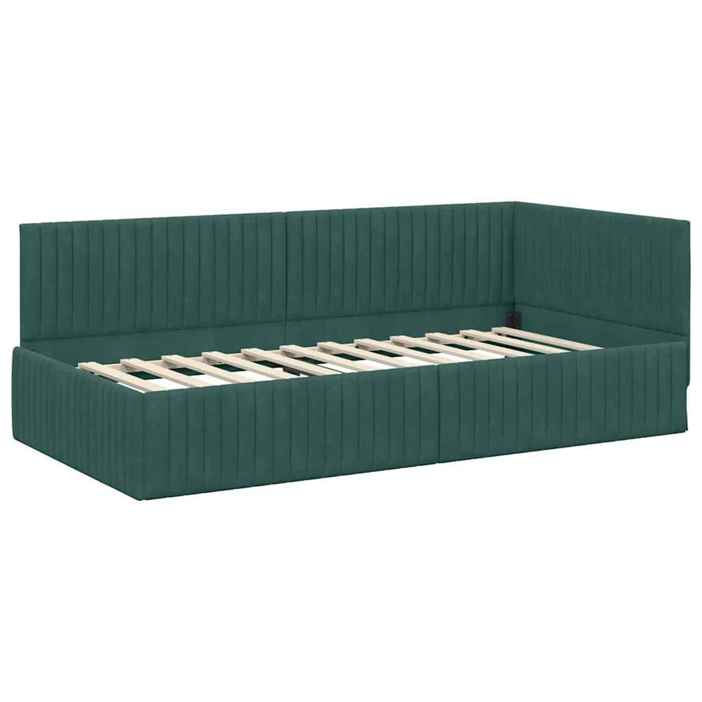 vidaXL Eckbettgestell mit Kopfteil Dunkelgrün 100 cm x 200 cm Samt