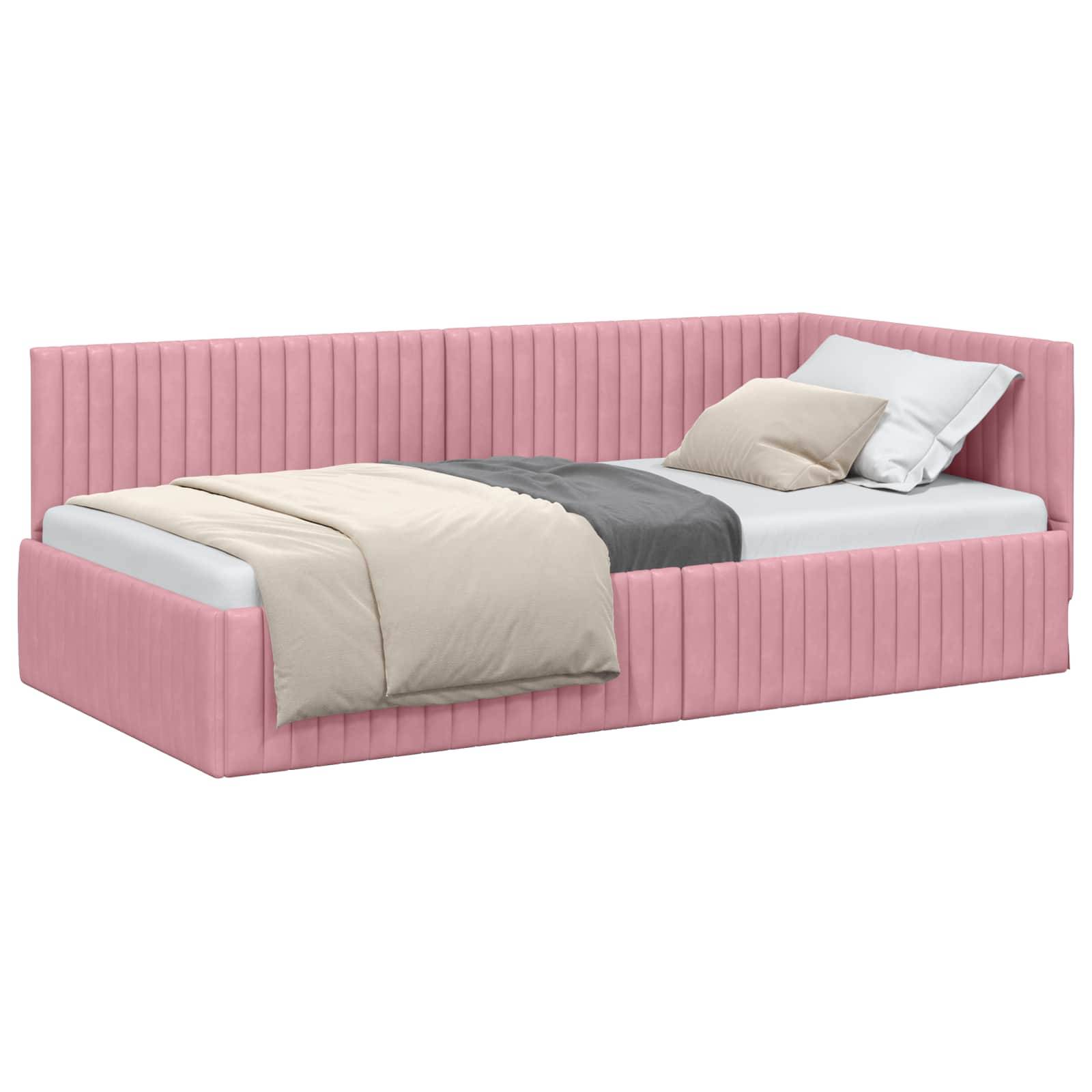 vidaXL Eckbettgestell mit Kopfteil Rosa 100 cm x 200 cm Samt
