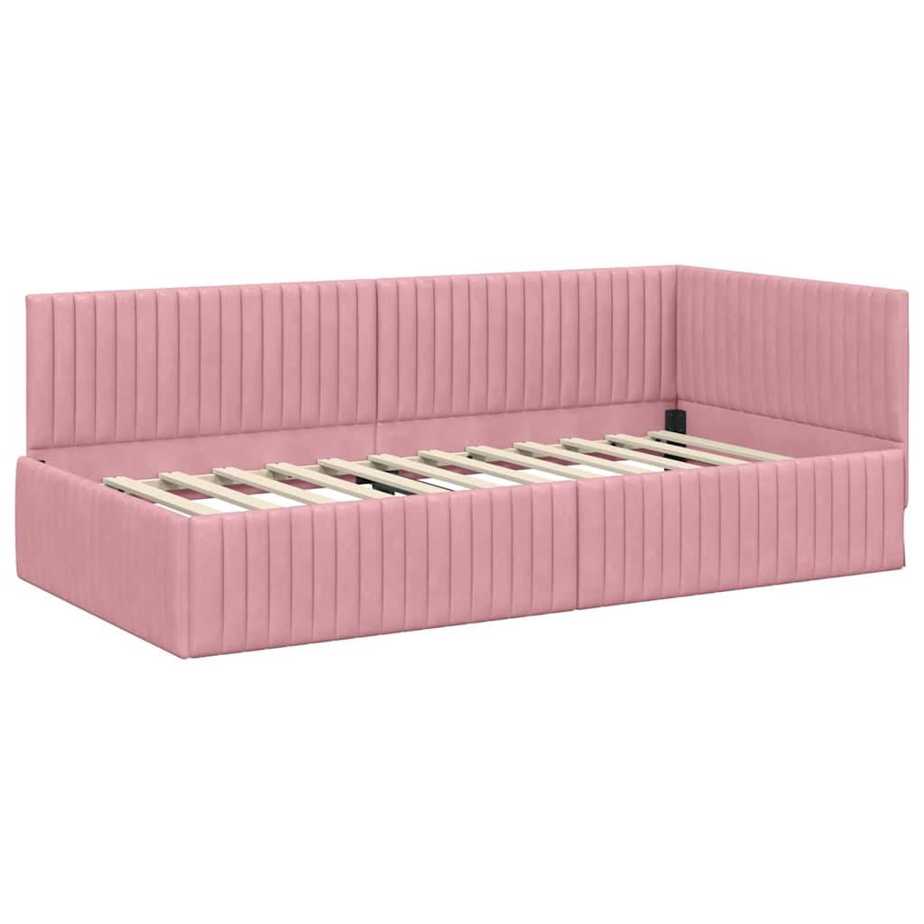 vidaXL Eckbettgestell mit Kopfteil Rosa 100 cm x 200 cm Samt