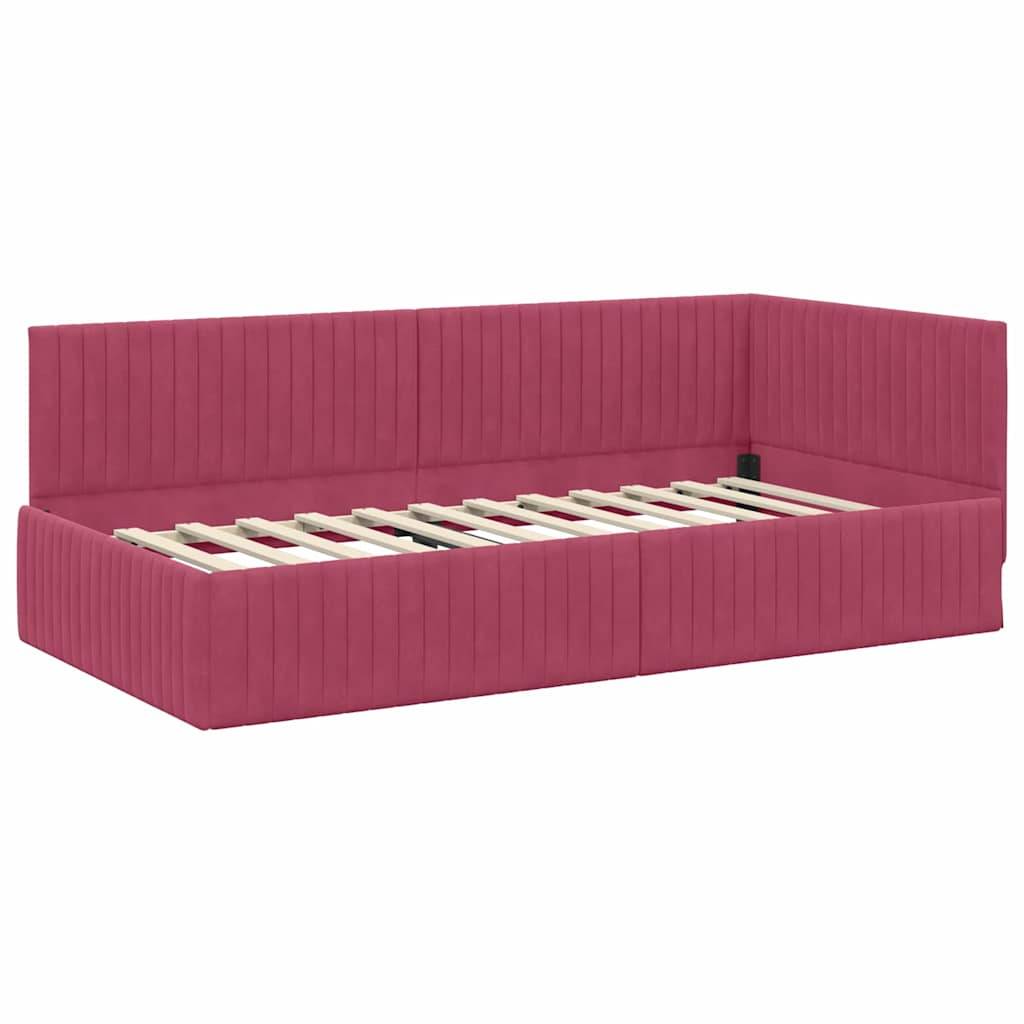 vidaXL Eckbettgestell mit Kopfteil Weinrot 100 cm x 200 cm Samt
