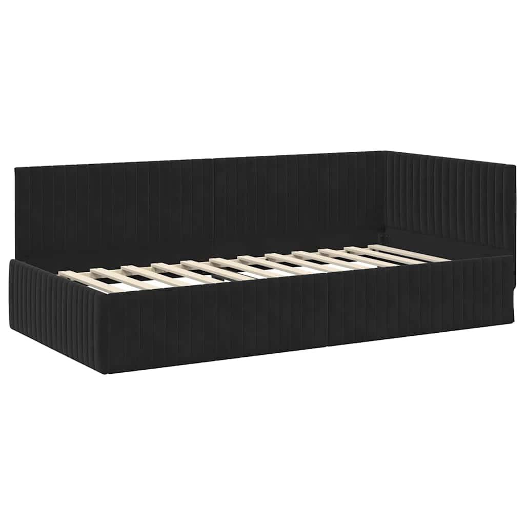 vidaXL Eckbettgestell mit Kopfteil Schwarz 100 cm x 200 cm Samt