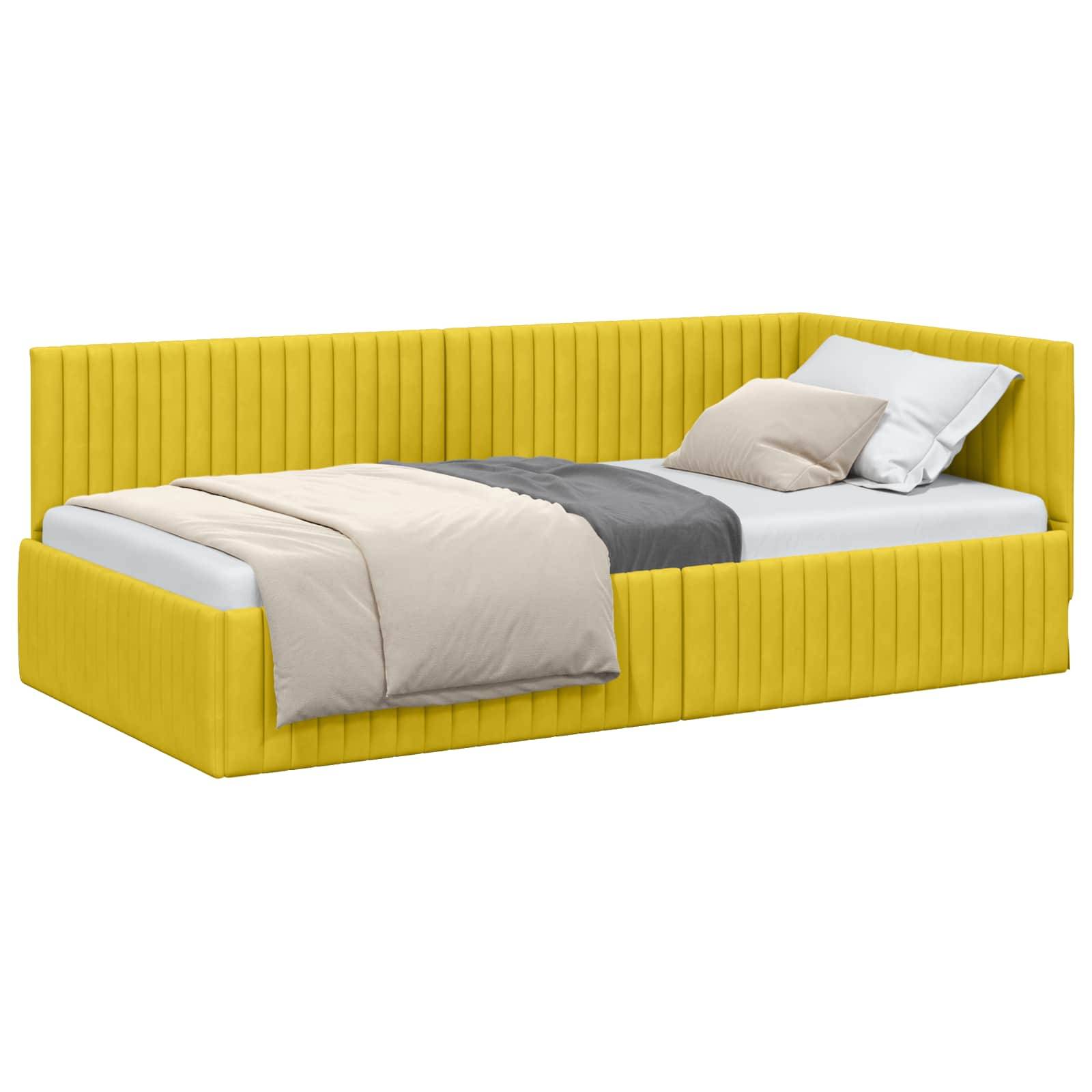 vidaXL Eckbettgestell mit Kopfteil Gelb 100 cm x 200 cm Samt