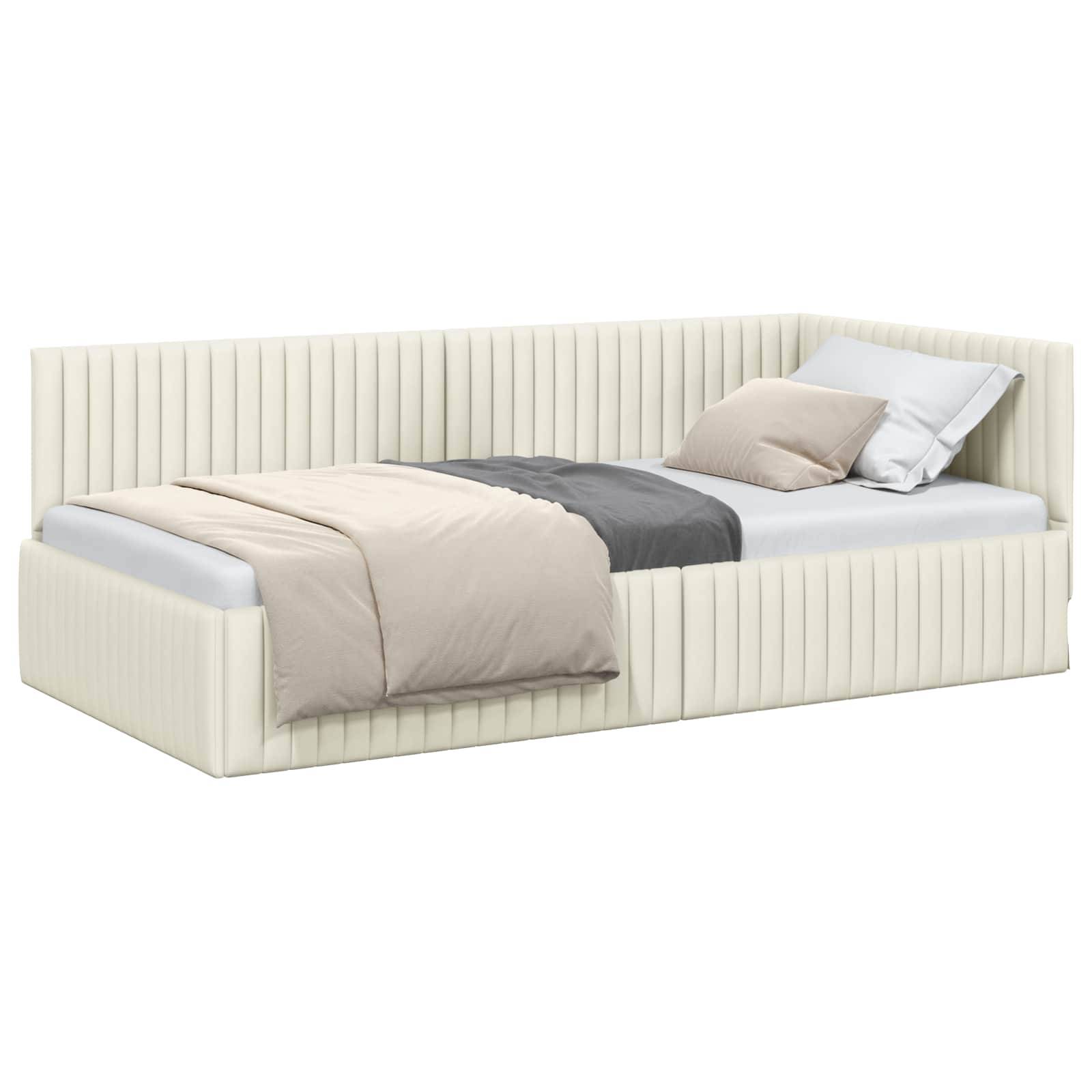 vidaXL Eckbettgestell mit Kopfteil Creme 100 cm x 200 cm Samt