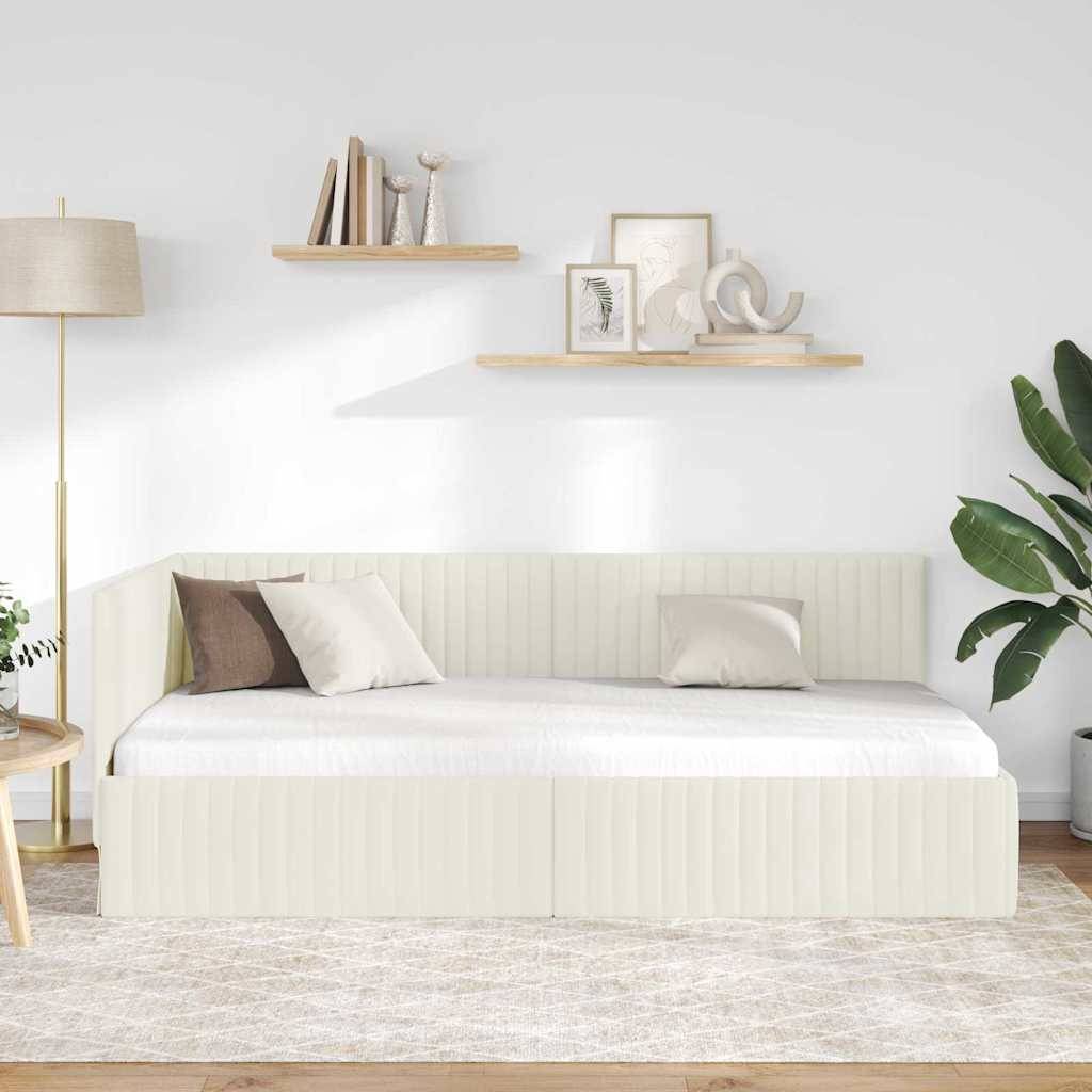 vidaXL Eckbettgestell mit Kopfteil Creme 100 cm x 200 cm Samt