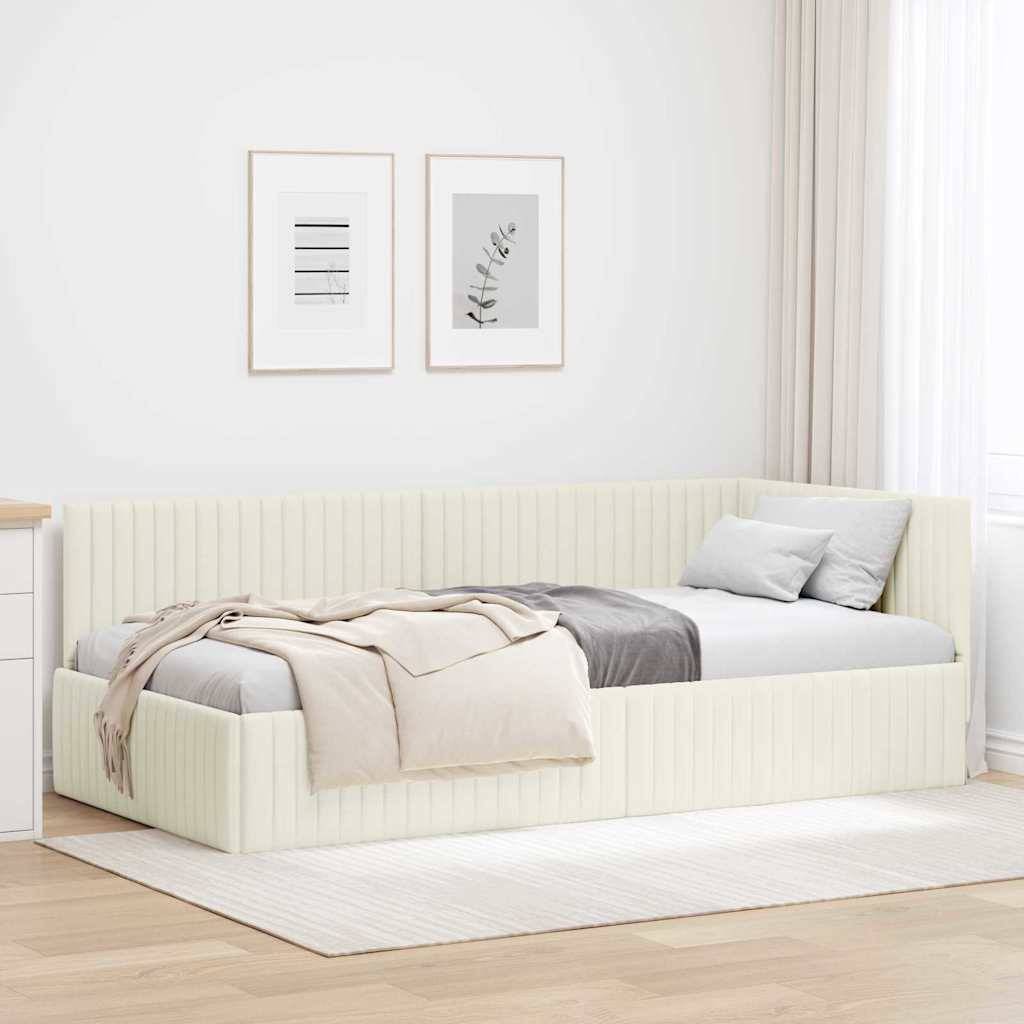 vidaXL Eckbettgestell mit Kopfteil Creme 100 cm x 200 cm Samt