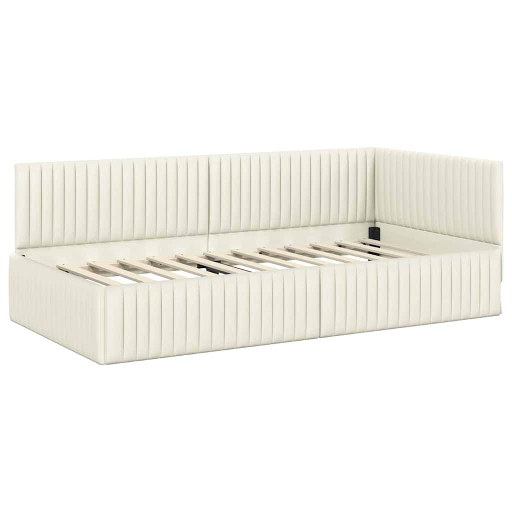 vidaXL Eckbettgestell mit Kopfteil Creme 100 cm x 200 cm Samt