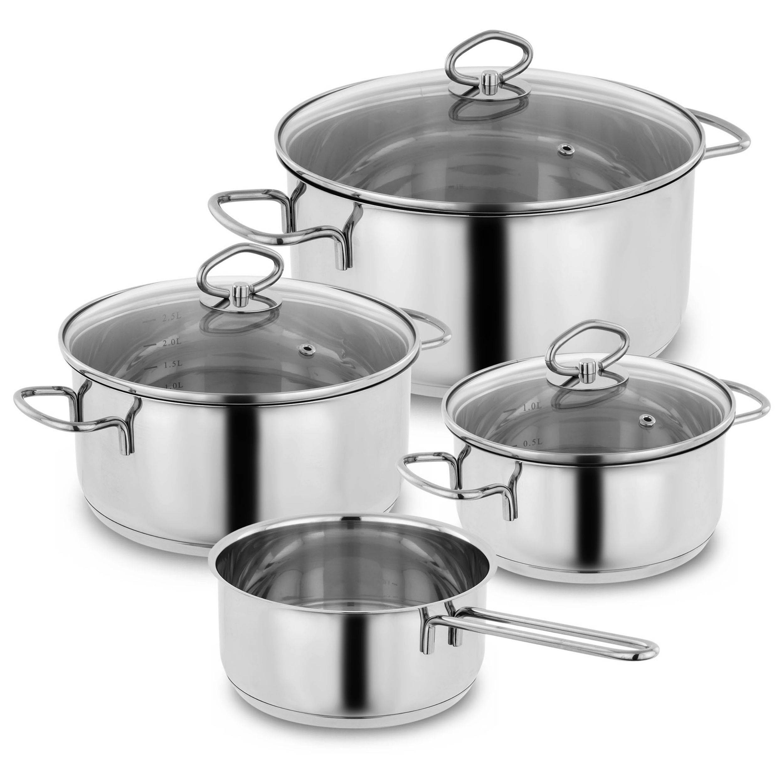 Kopf Topfset Merkur (Edelstahl, Induktion, 4-teilig, mit Schüttrand, Literskala und Glasdeckel)