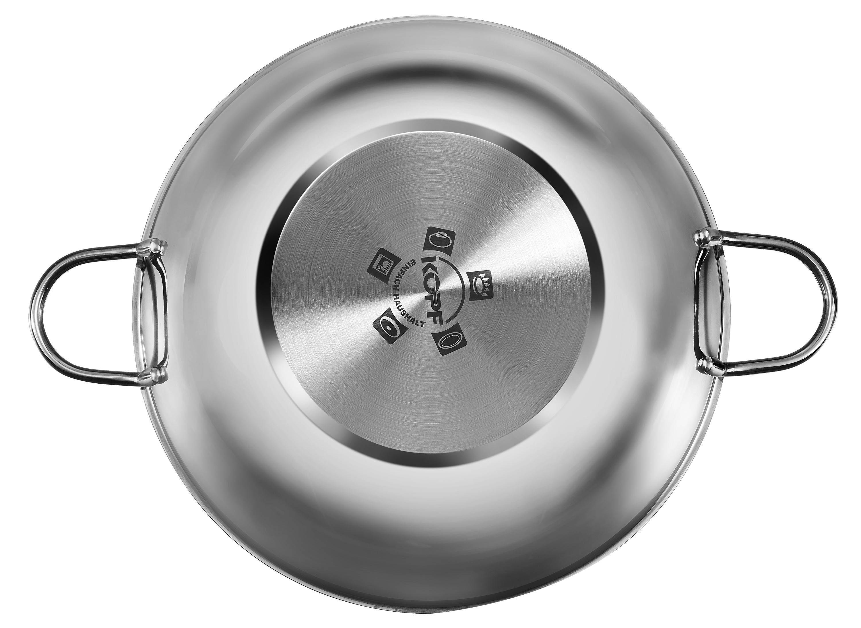 Kopf Wok Josie (Edelstahl, Ø 32 cm, inkl. Glasdeckel, Induktion) silber